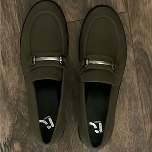 Report women’s loafers . Olive color with silver accent. Worn once . Like new